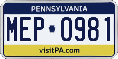 PA license plate MEP0981