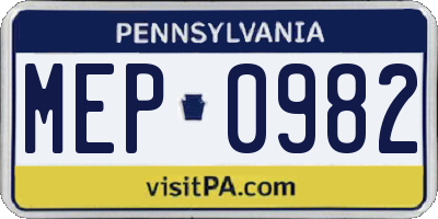 PA license plate MEP0982