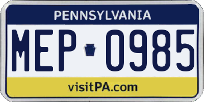 PA license plate MEP0985