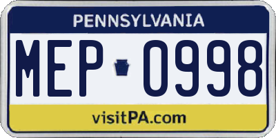 PA license plate MEP0998