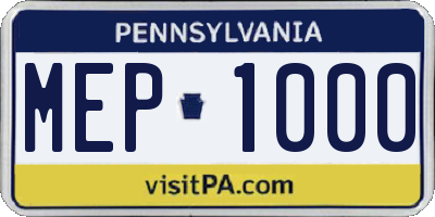 PA license plate MEP1000