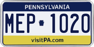PA license plate MEP1020