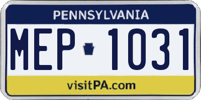 PA license plate MEP1031
