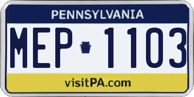 PA license plate MEP1103