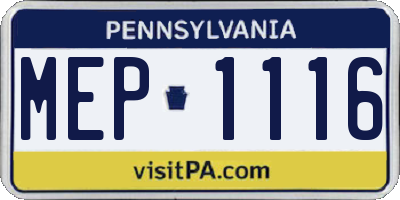 PA license plate MEP1116