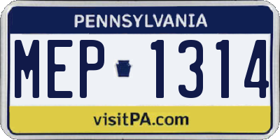 PA license plate MEP1314