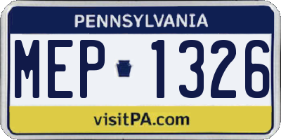 PA license plate MEP1326