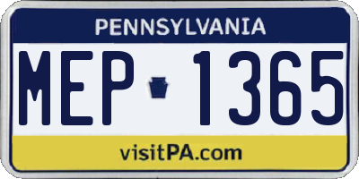 PA license plate MEP1365