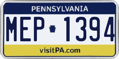 PA license plate MEP1394