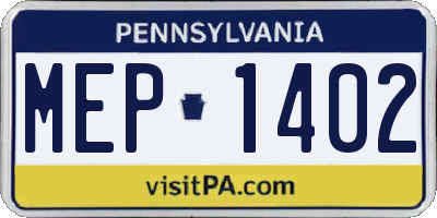 PA license plate MEP1402