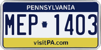 PA license plate MEP1403