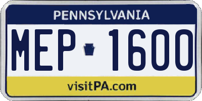 PA license plate MEP1600