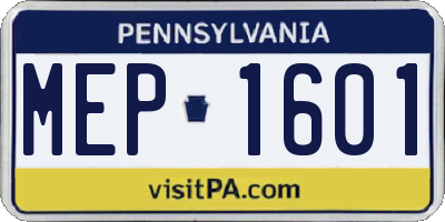 PA license plate MEP1601
