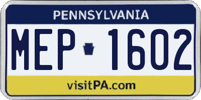 PA license plate MEP1602