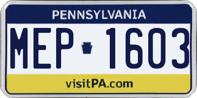 PA license plate MEP1603