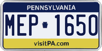 PA license plate MEP1650