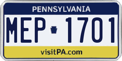PA license plate MEP1701