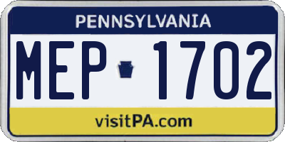PA license plate MEP1702