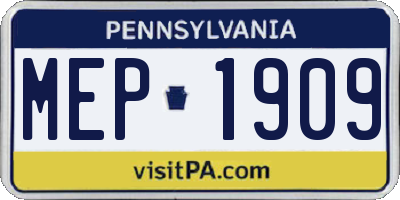 PA license plate MEP1909
