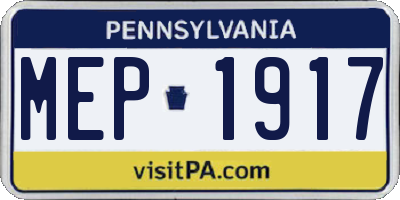 PA license plate MEP1917