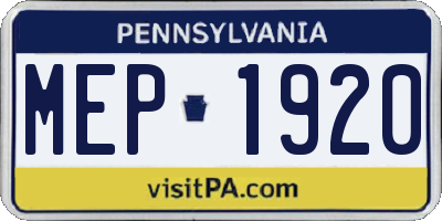 PA license plate MEP1920