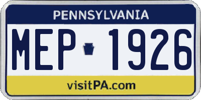 PA license plate MEP1926