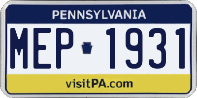 PA license plate MEP1931
