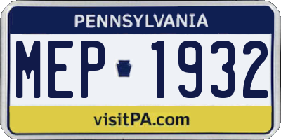 PA license plate MEP1932