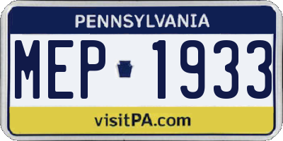 PA license plate MEP1933