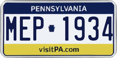 PA license plate MEP1934