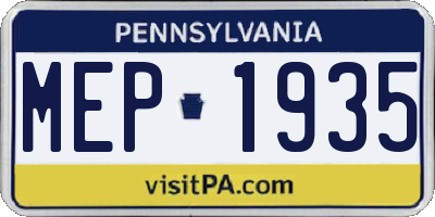 PA license plate MEP1935