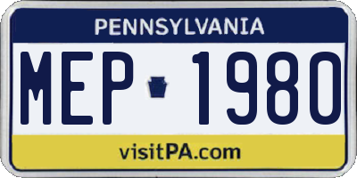 PA license plate MEP1980