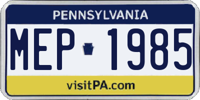 PA license plate MEP1985