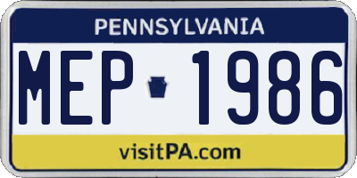 PA license plate MEP1986