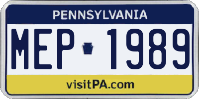 PA license plate MEP1989