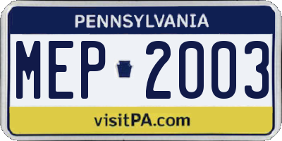 PA license plate MEP2003