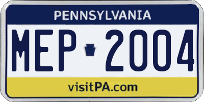 PA license plate MEP2004