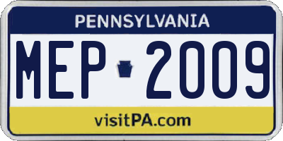 PA license plate MEP2009