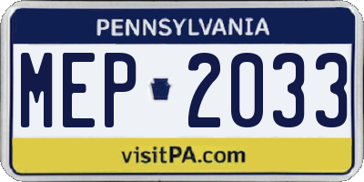 PA license plate MEP2033