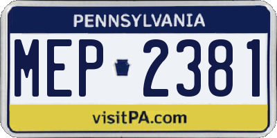 PA license plate MEP2381