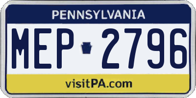 PA license plate MEP2796