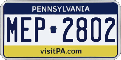 PA license plate MEP2802