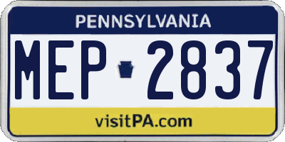 PA license plate MEP2837