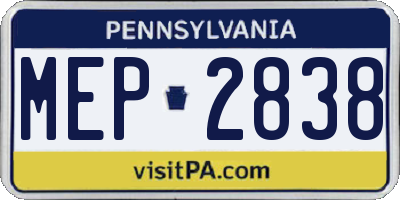 PA license plate MEP2838