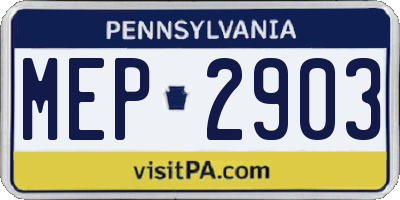PA license plate MEP2903