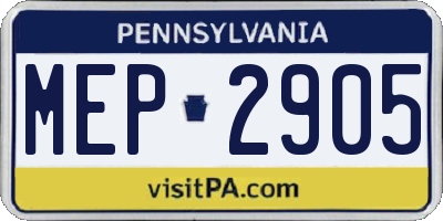 PA license plate MEP2905