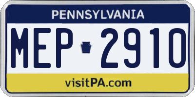 PA license plate MEP2910