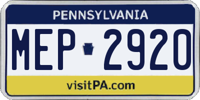 PA license plate MEP2920