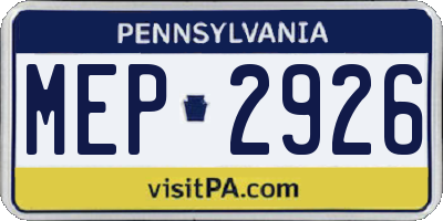 PA license plate MEP2926