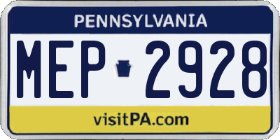 PA license plate MEP2928